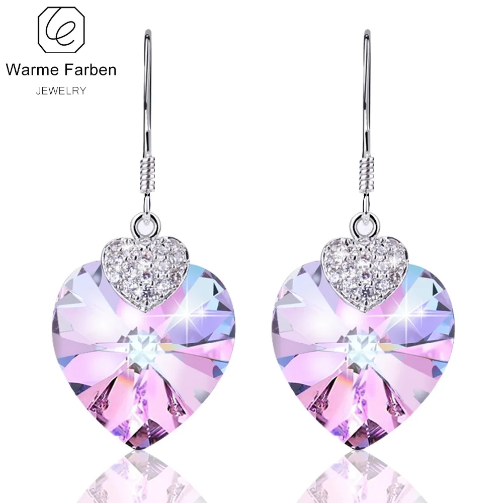 Warme Farben Кристалл от Swarovski женские серьги аметист подвесное сердечко изящные