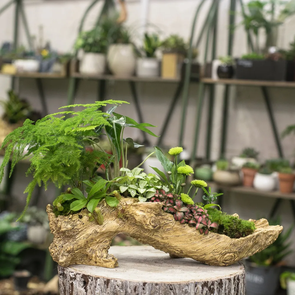 Искусственная коряга S форма плантатор смолы цветочный горшок скульптура