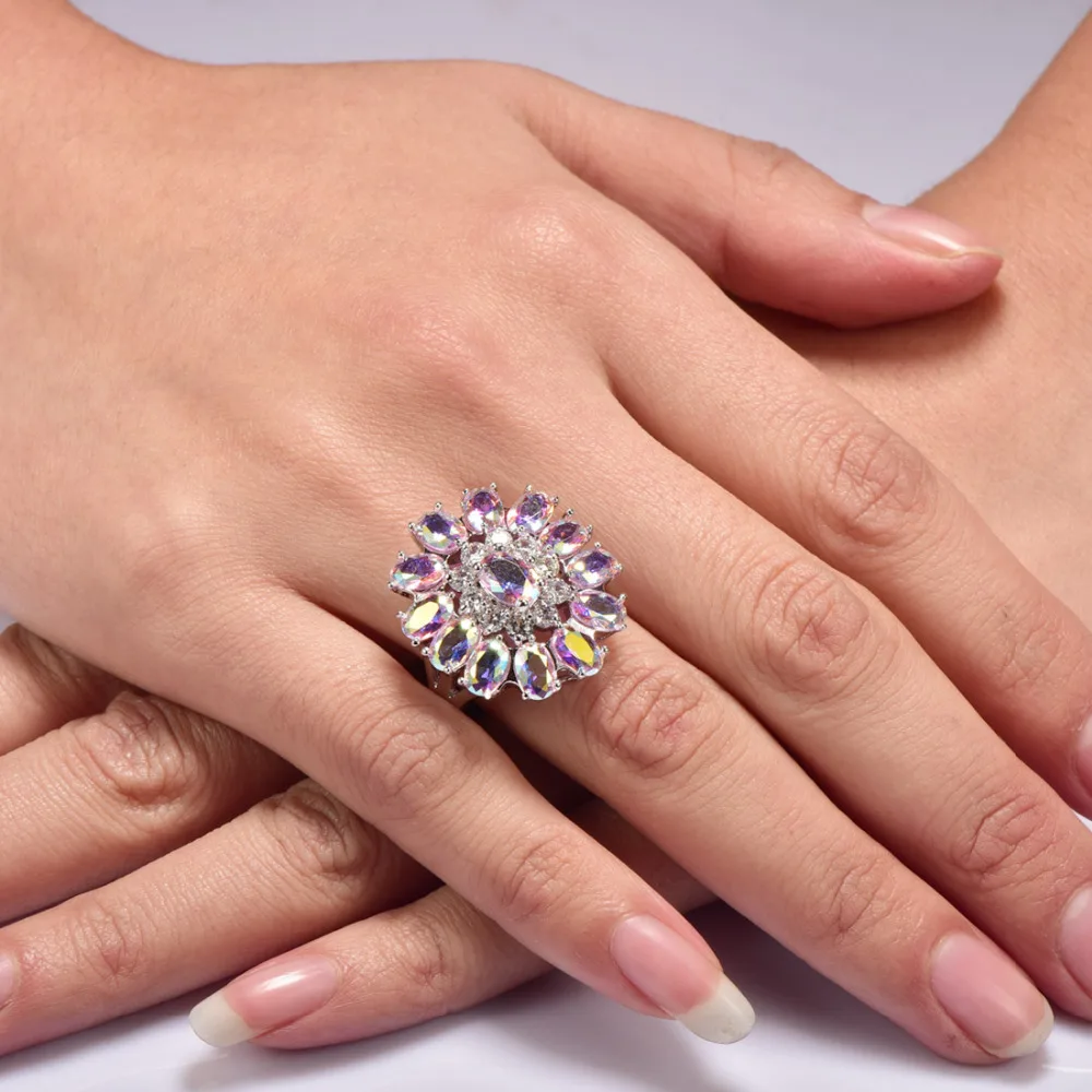 Кольцо из серебра 925 пробы с радужным розовым кристаллом|jewelry porcelain|jewelry shapesjewelry