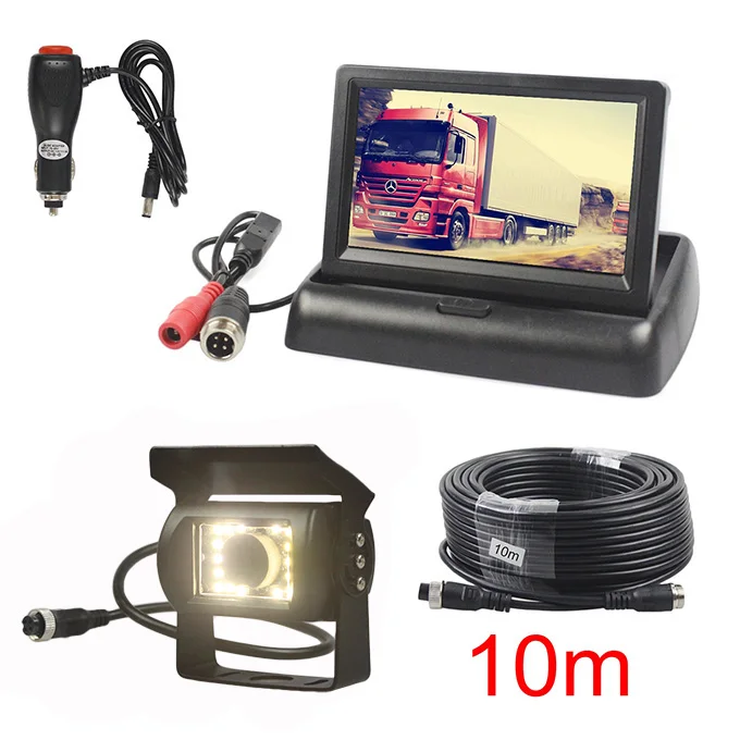10m SMALUCK DC12V-24V, 4,3 дюймов, автомобильный монитор заднего вида, водонепроницаемый, ПЗС, светодиодный, ночное видение, для автобуса, грузовика, камера, бесплатное автомобильное зарядное устройство - Название цвета: 10m