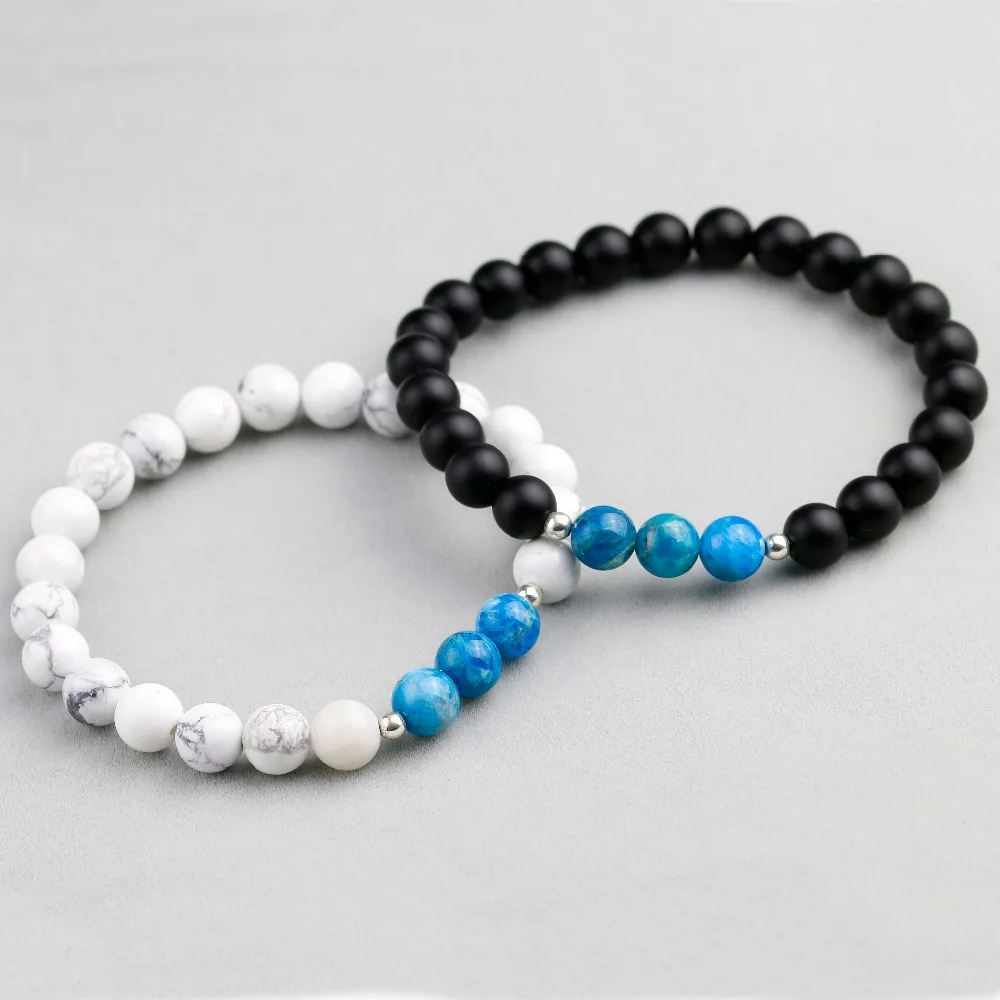 Браслет для йоги из натурального синего апатита лечебный Белый Howlite камень