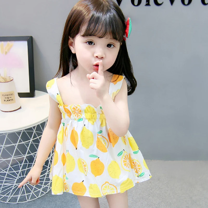 

Girls Dresses Children 2019 Brand New Girl Princess Dresses Fruit Pattern Casual Wild Cotton Fashion Sleeveless Clothes Costume