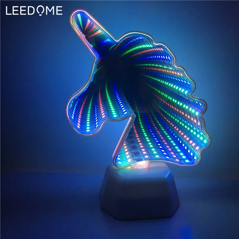 Leedome 3D креативная Новинка кактус Единорог туннельные лампы Бесконечность