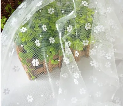 white 200*150 см красивый маленький Fower Тюль флокированная ткань одежда вуаль украшение Материал DIY Ручная работа сетчатая ткань для шитья принадлежности D694 - Цвет: white