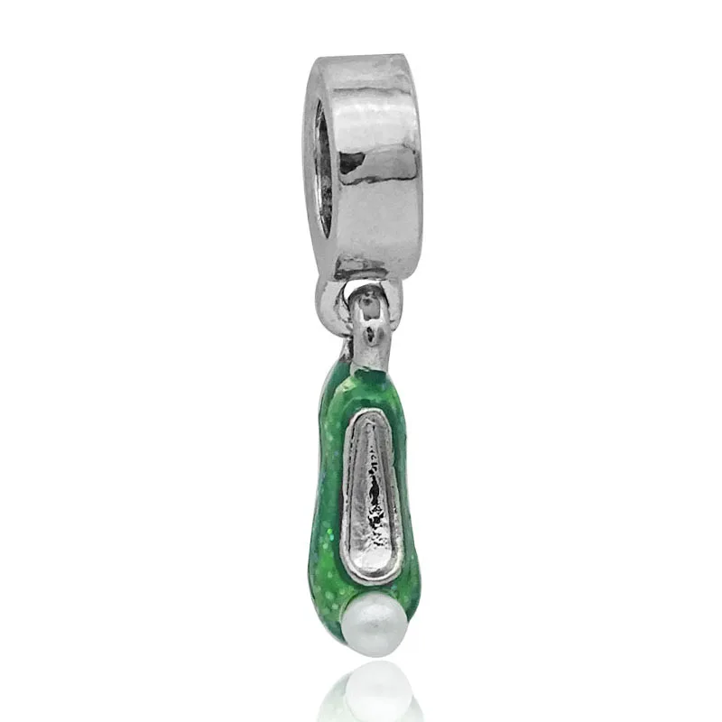 Green shoe 1 шт изысканное Серебряное платье Динь-Динь и жемчужное платье напиток DIY европейские бисерные Подвески подходят к оригинальному браслету Пандора - Цвет: Green shoe