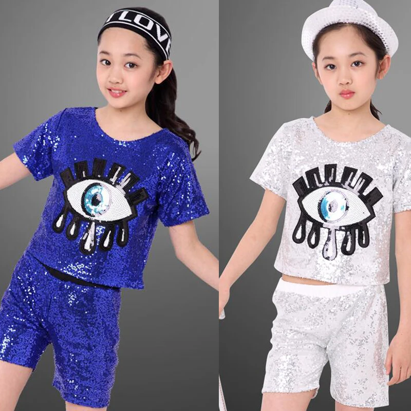 Одежда для бальных танцев с блестками девочек костюмы в стиле джаз хип хоп