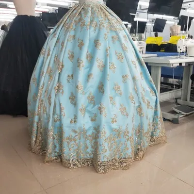 Shiny hot drilling gold powder beads lace fabric mesh sequins wedding dress skirt Stage costume clothing diy fabric