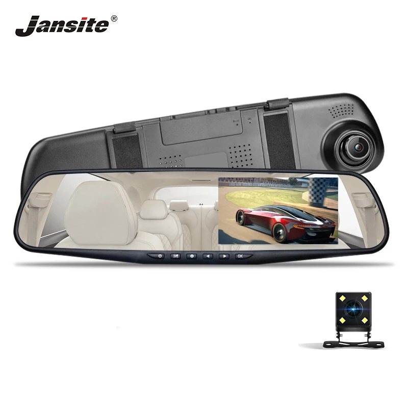 Jansite 4 3 &quotБелая Автомобильная видеорегистратор HD дисплей с двумя объективами
