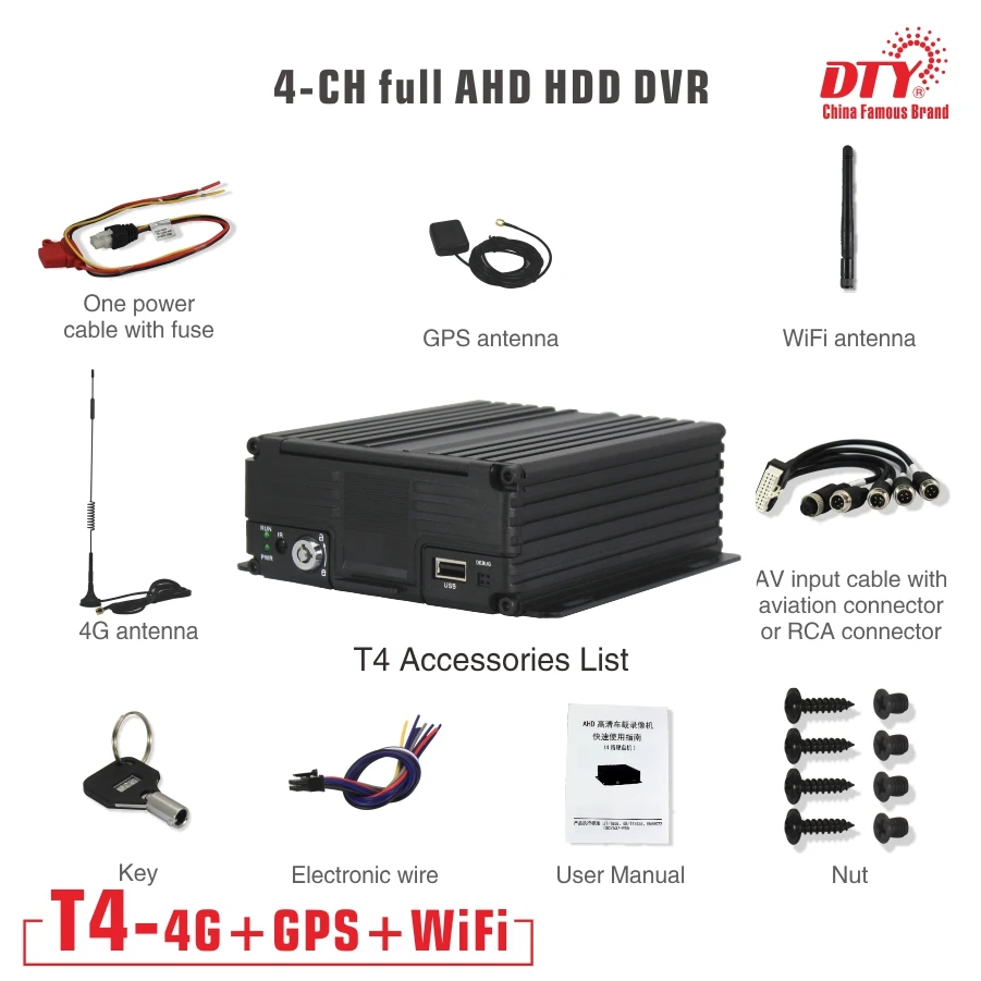 T4 (gps Wi Fi 4g) DTY высокопроизводительный 4ch 720p hdd и sd карта Мобильный dvr с gps wifi 4g для