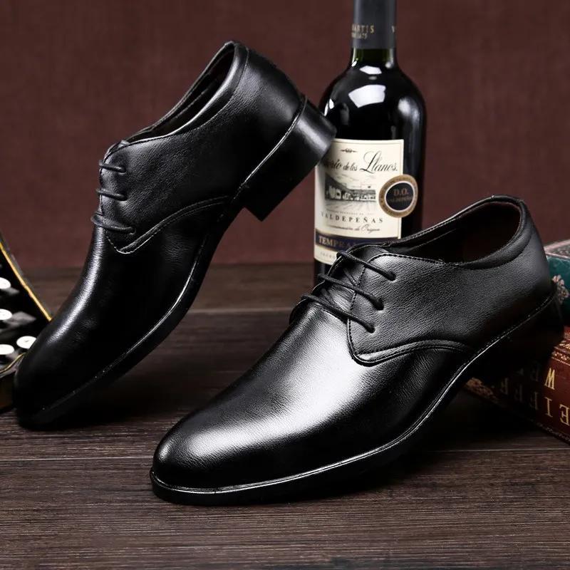 Мужская обувь сезон весна-лето деловой костюм кожаные туфли черные свадебные