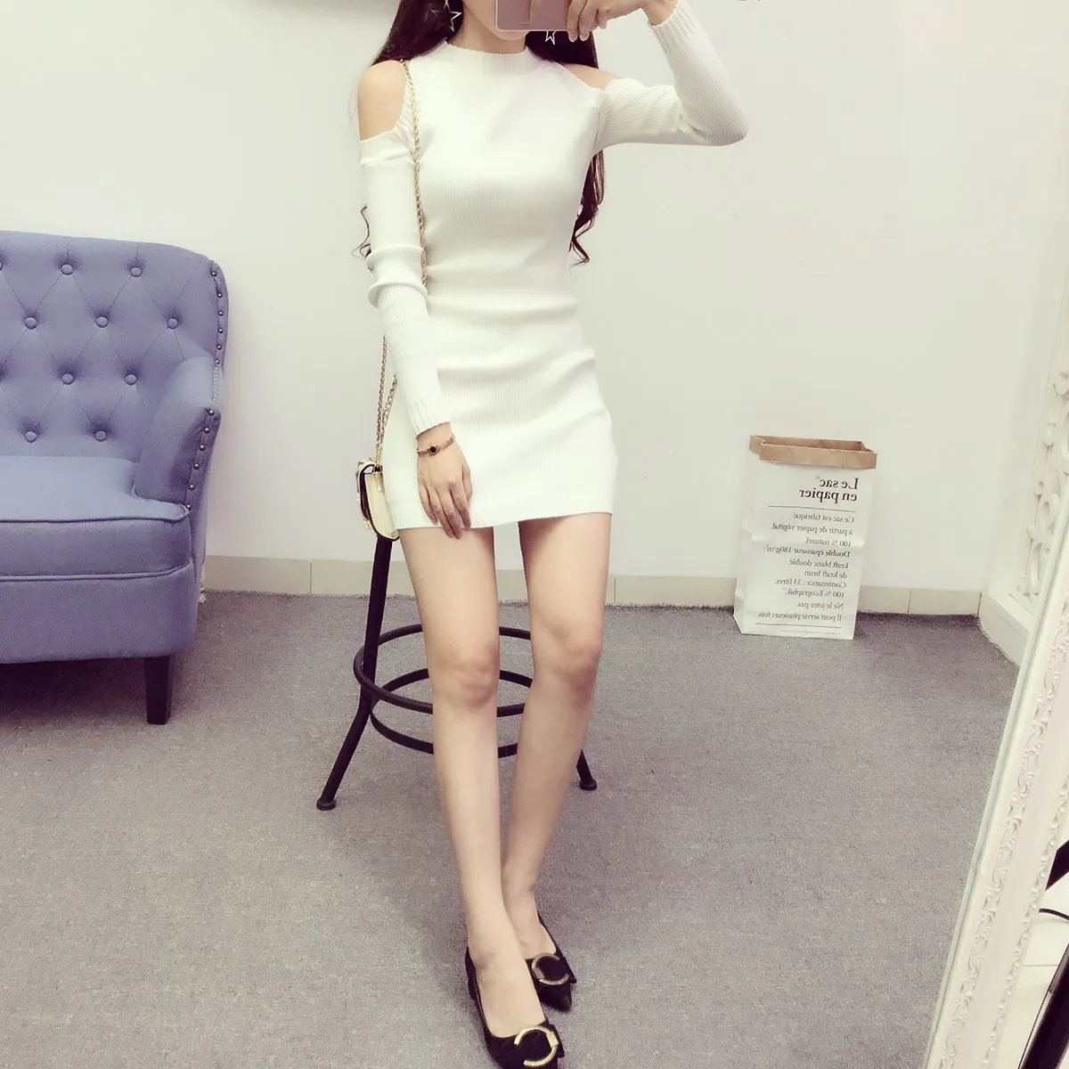 2018 осенний Женский пуловер с длинным рукавом свитер сексуальное вязаное платье