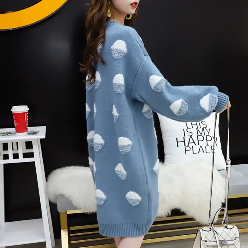 

2018 Autumn Winter New Women Sweater Dress Loose Korean O-neck Large Size Long Thicken Female Casual Knit Sweater LQ503