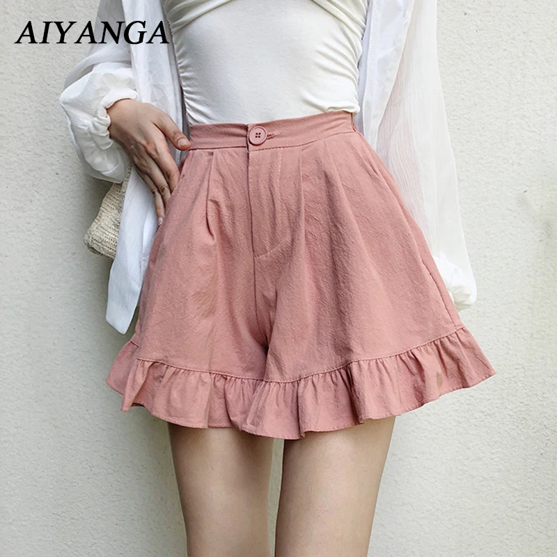 Новые 2021 летние хлопковые льняные шорты женские широкие с высокой талией для