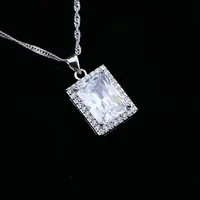 925 пробы Серебряная цепочка Ожерелье квадратный зеленый кубический цирконий Белый CZ слайд кулон для женщин Свадебные/Помолвочные/вечерние/подарки