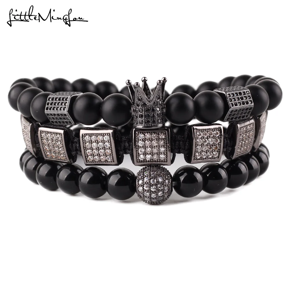 3 шт./компл. мужской браслет с натуральным камнем набор из меди и фианита