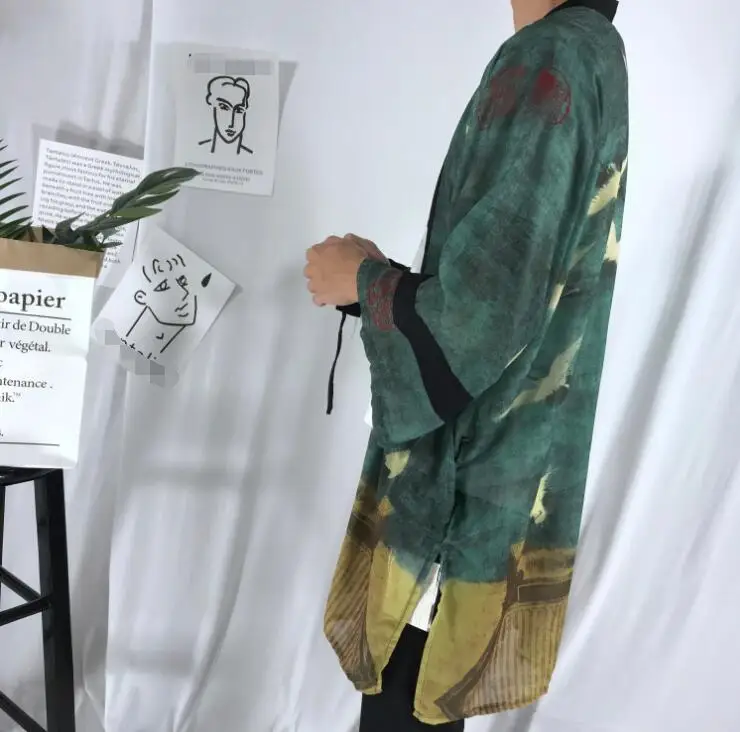 Модное шифоновое пальто японское кимоно кардиган-кимоно женское мужское свободное тонкое внешнее пальто