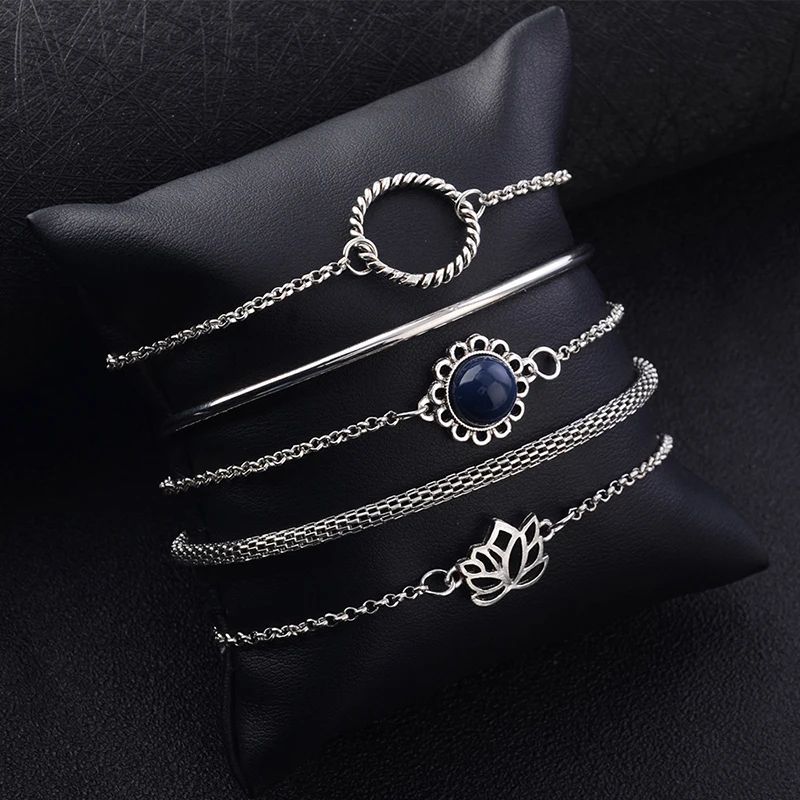 Trendy Jewelry Lotus Simple Bracelet Temperament Flower Chain Five-piece Set Hand Festival Gift Girls Day | Украшения и
