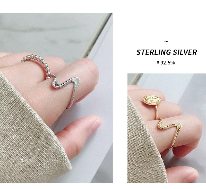 SHANICE, 925 пробы, серебряные, открытые кольца, Корейская скрученная волна, серебряное, золотое, Анель, кольцо на палец для женщин, настраиваемое