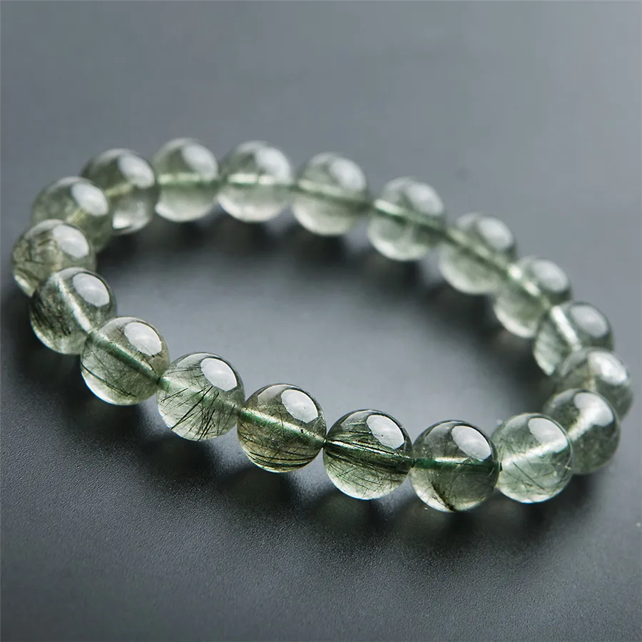 Бразильский натуральный зеленый рутилированный кварцевый браслет 10 мм