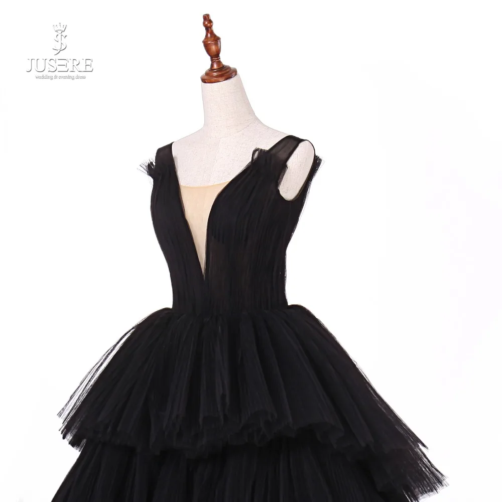 Jusere Real Photos Black Gothic Maxi Dress Prom Dresses Tired Cup Skirt Evening Dress With Tail 2019 New