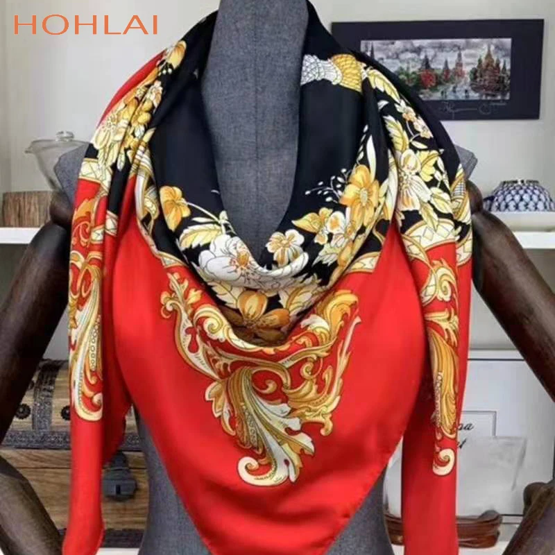 Саржевый шелковый шарф для женщин большой shawls130см* 130 см цветочный принт шарфы палантины квадратная бандана роскошный брендовый шарф для женщин