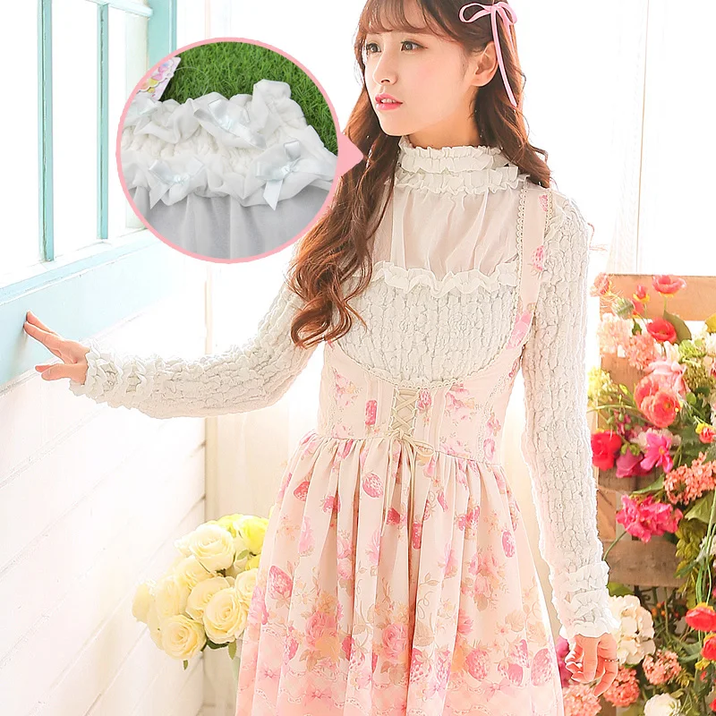 

Princess sweet lolita blouse Uncle FlowerSweet joker chiffon pleating turtleneck render transparent garment agaric side UF95