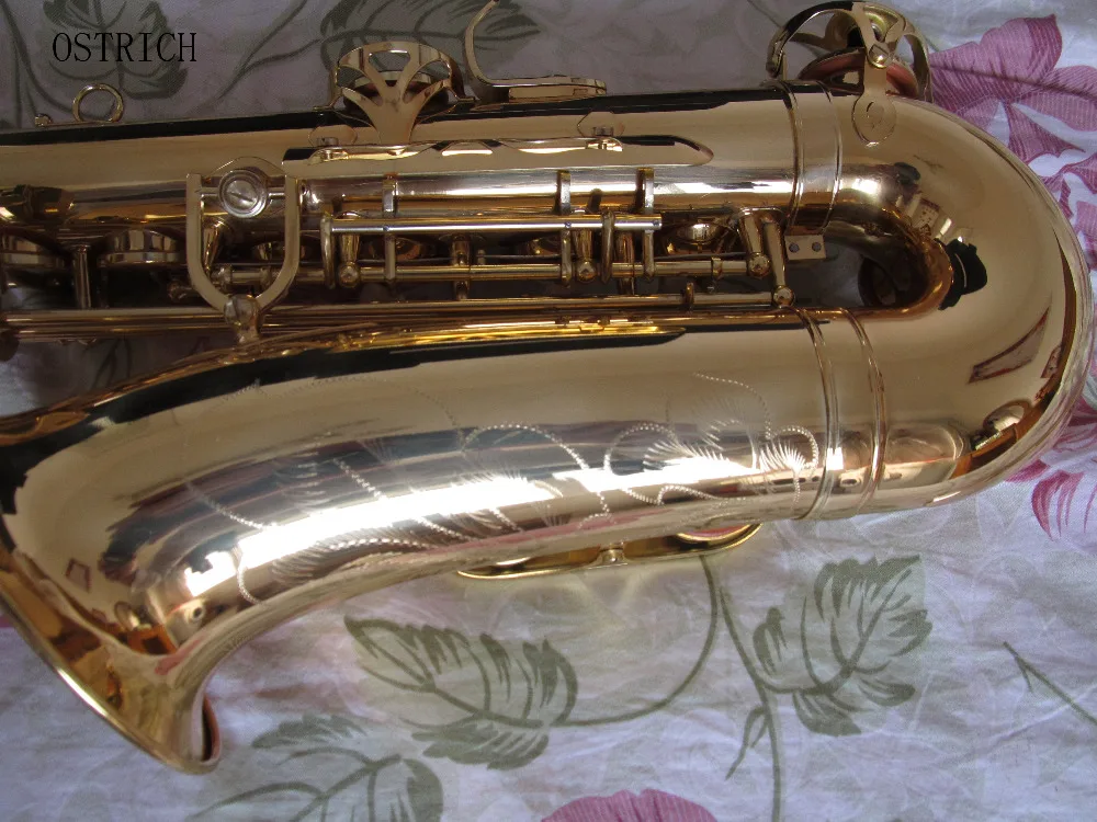 

2018 New Ostrich style Professional Gold Alto Saxophone With Silver Plated Key Sax Case + Gift
