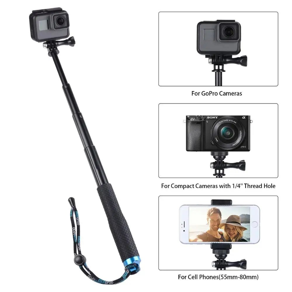 36-дюймовый монопод для селфи GoPro Hero 6 5 7 4 Black Silver Session Sjcam Sj7 SJ4000 Eken Yi 4K экшн-камеры DJI