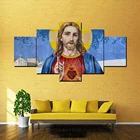 Домашний декор, HD печать, современный холст, 5 панелей, Священное Сердце Иисуса, настенная живопись, модульный плакат, рамка, картины для гостиной