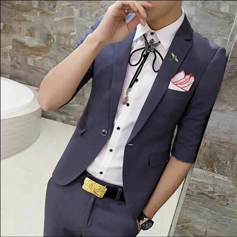 New Summer Hot Sale Brand 2017 men's fashion high quality solid suits male casual slim korea style easy care fit blazers &amp pants |