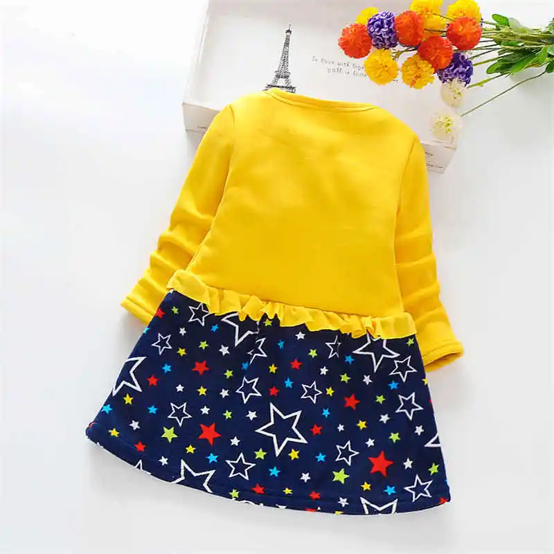 BibiCola 2018 autumn and winter new girls plus velvet warm dress children cartoon pattern princess kids party | Детская одежда и