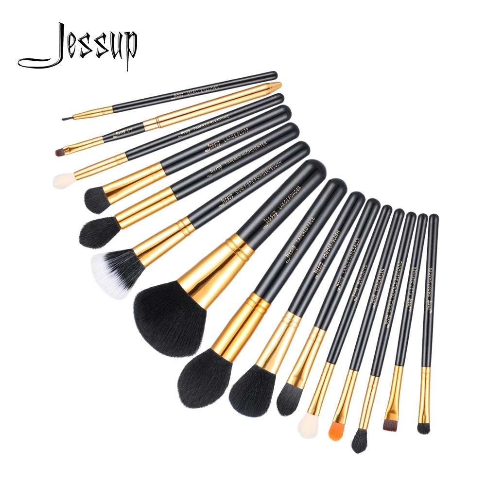 Jessup 15 шт. кисти для макияжа черный/золотой maquiagem Professional completa ресницы Пудра основа консилер кисти для губ T093