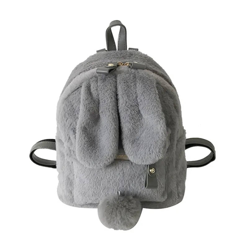 Furry Rabbit Ear Backpack cute Girls Shoulder Bag Mini Furry Fluffy Plush schoolbag Winter Women's Travel Bag