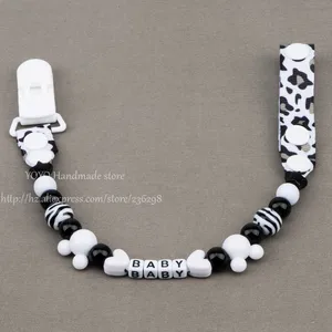Цепочка для соски-пустышки, черно-белая, ручная работа, с зажимом бусины в виде зебры дюйма