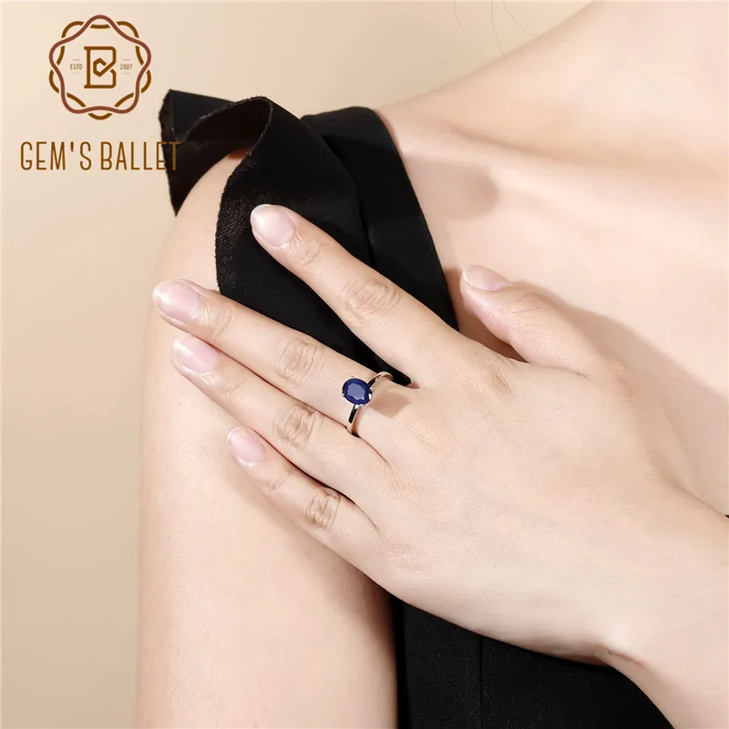Gem's Ballet 2.02Ct Овальный натуральный синий сапфир обручальное кольцо 925 пробы Серебряное кольцо с камнем для женщин Прямая поставка
