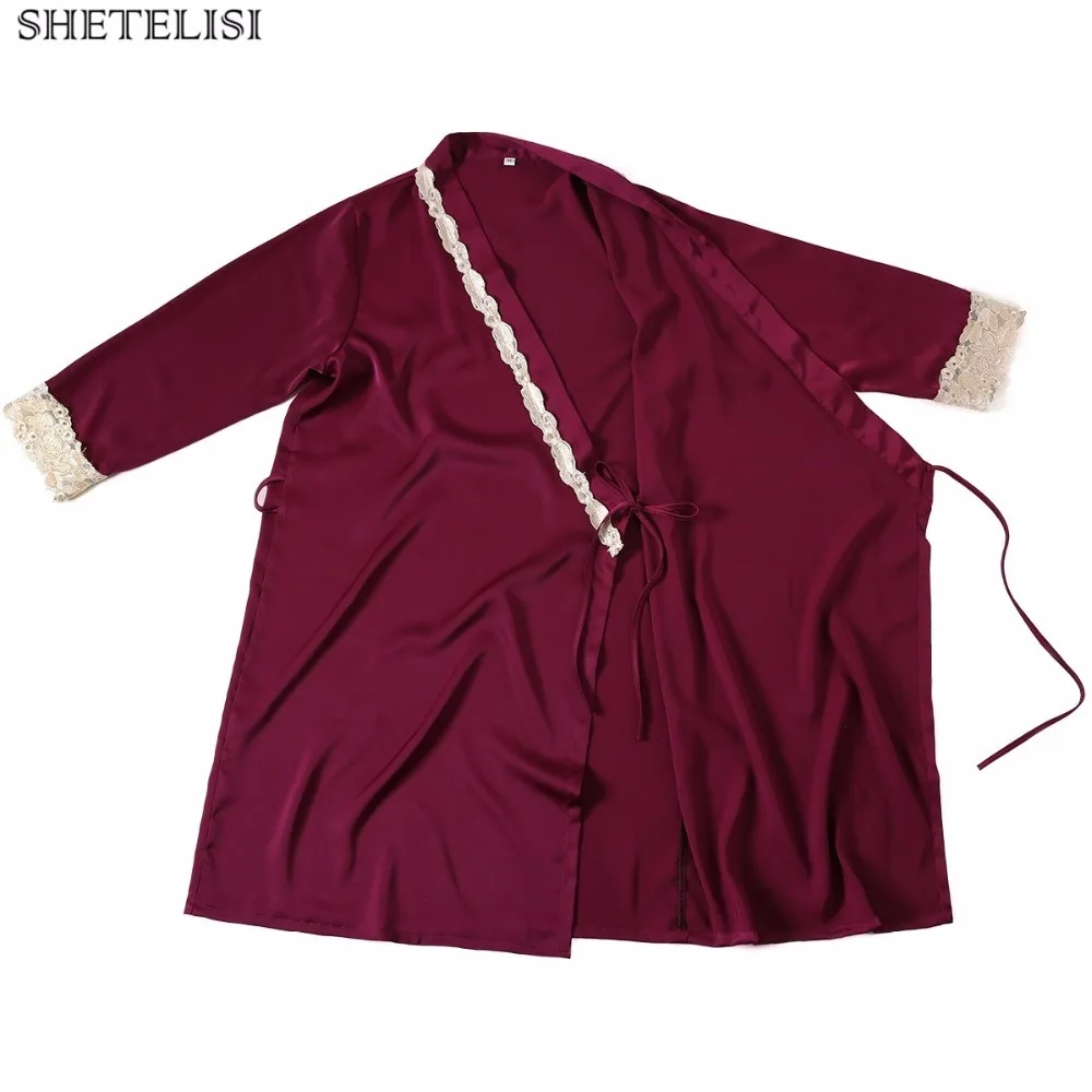 SHETELISI Новый однотонный атлас шифон Вышивка Кружева женский халат весна лето
