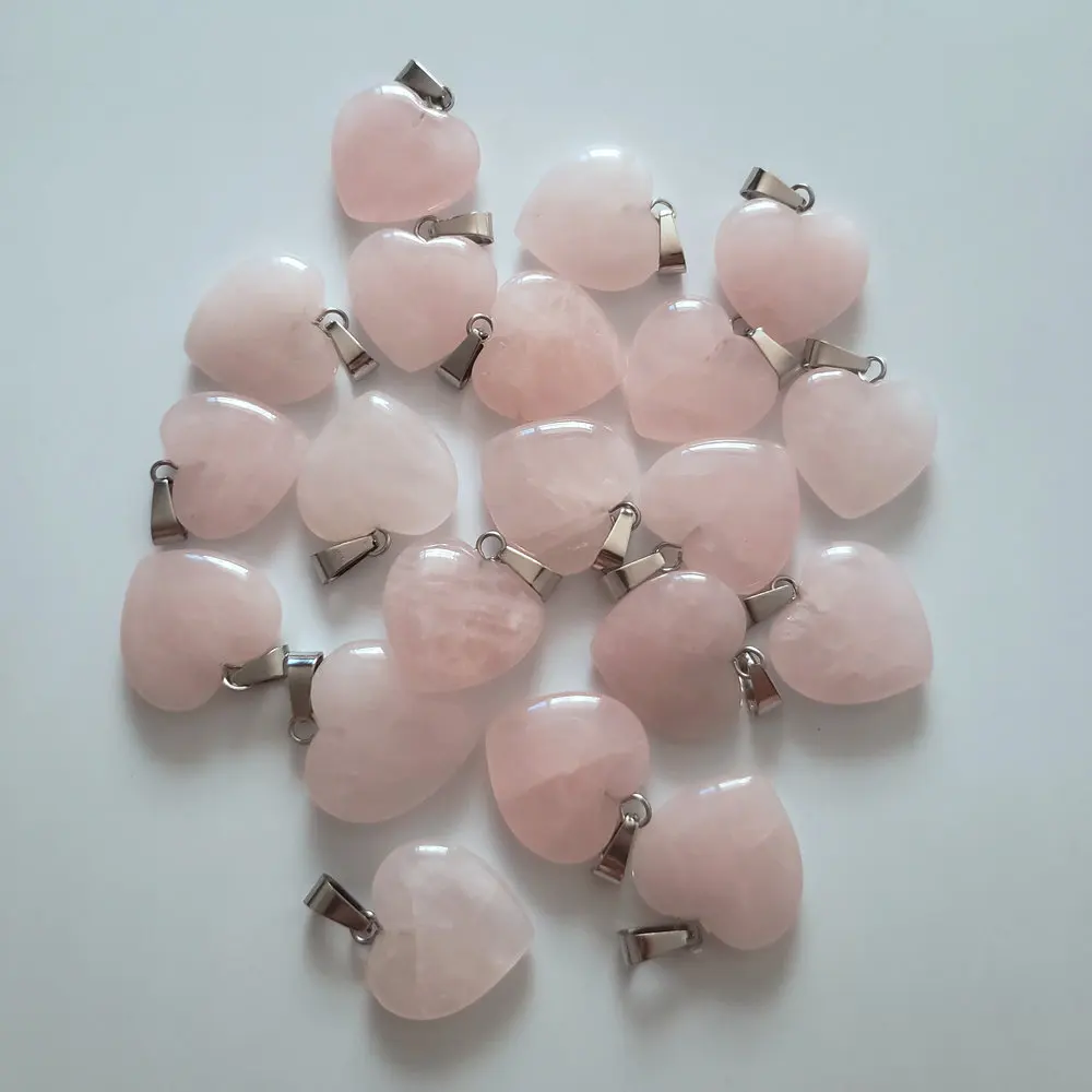 

2021 Wholesale Fashion High quality love heart natural Rose Crystal stone charms pendants for DIY jewelry making gift 20mm
