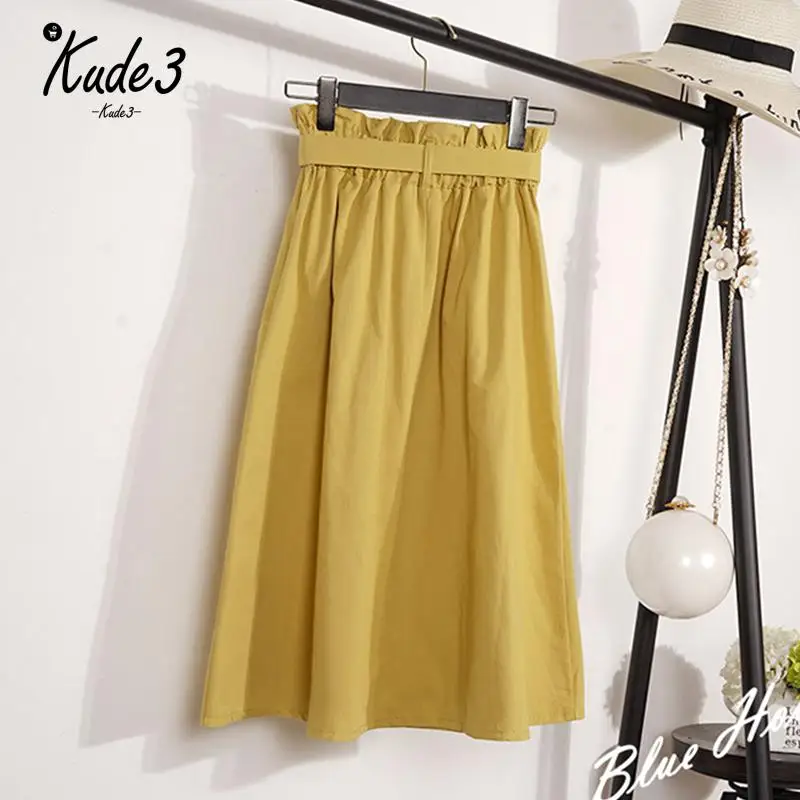 Kude лето осень юбки женские 2018 миди до колена длина корейский на элегантных