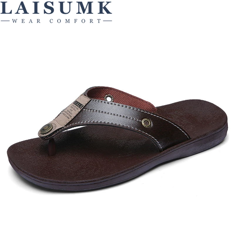 

LAISUMK New Arrival Summer Cool Men Flip Flops British Style Boardered Beach Sandals Non-slide Male Slippers Zapatos Hombre