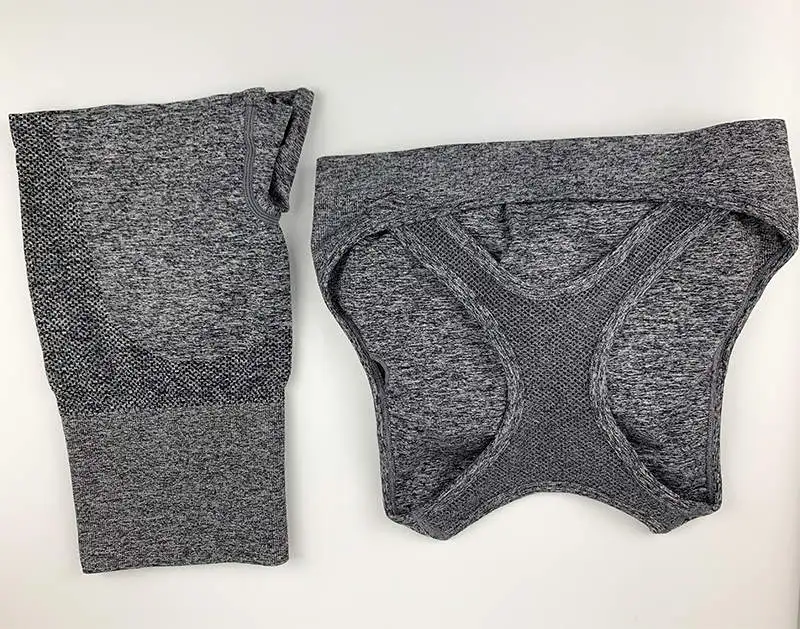gray Комплект из 2 предметов для йоги, одежда для спортзала, женская спортивная одежда, спортивный бюстгальтер, укороченные топы для фитнеса, резинки, шорты, леггинсы, бесшовный спортивный костюм - Цвет: gray
