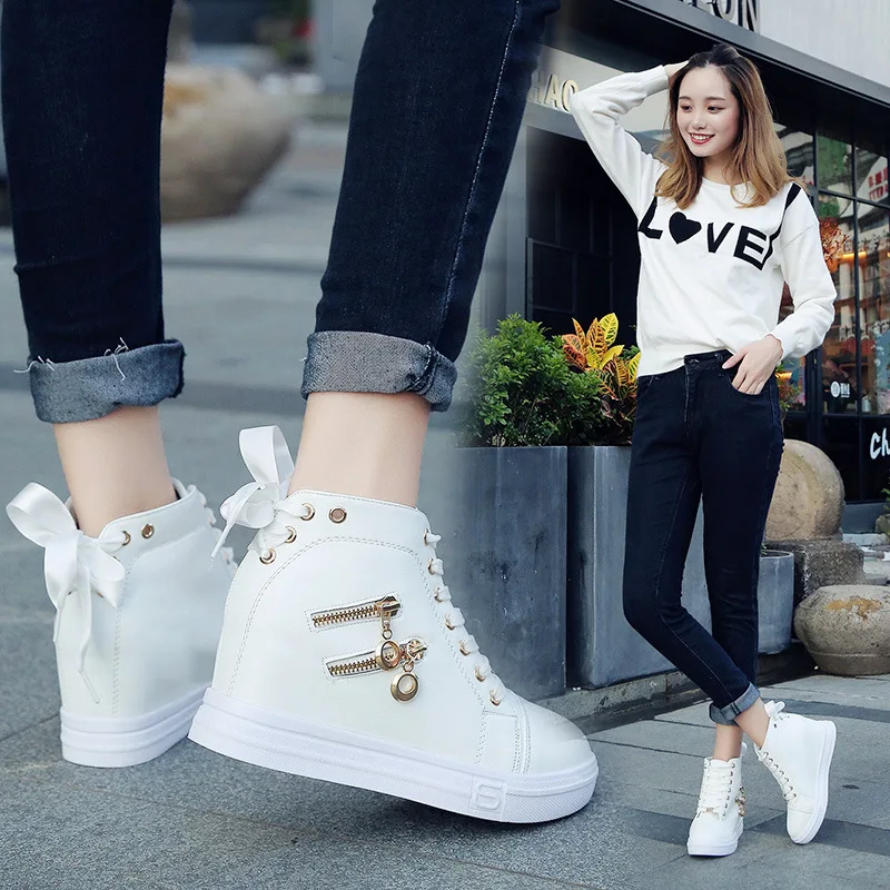 2018 new increase in high-end women's singles shoes Korean high-top platform with a thick sole | Обувь
