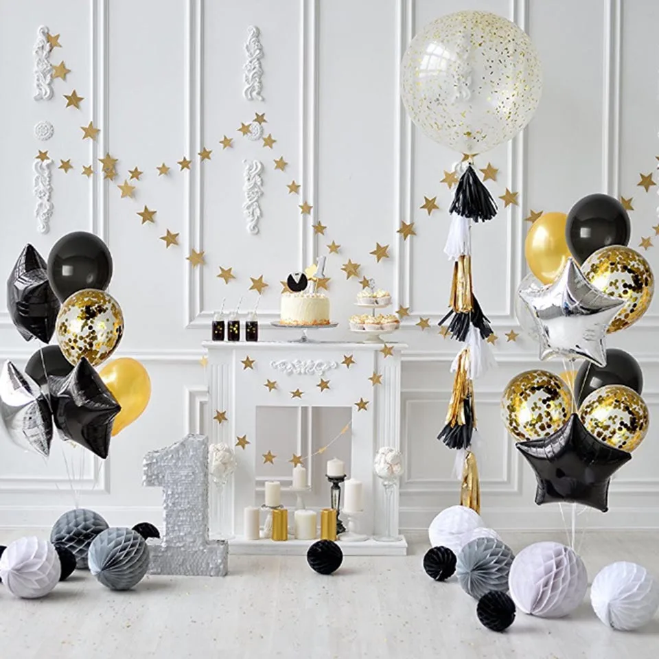 Tronzo 15pcs Confetti Balloon Golden Black Latex Balloons For Wedding Birthday Party Decoration Kids Favors Baby Shower Supplies | Дом и сад