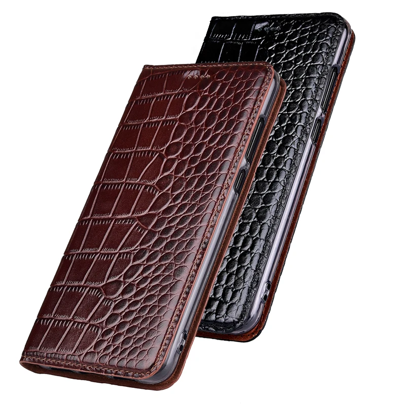 

Natural Genuine Cow Leather Cover Case For OnePlus X / One Plus X Crocodile Grain Flip Stand Phone Cover Case