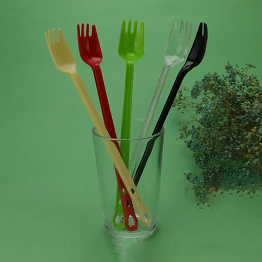 Пластиковые перемешивающие ложки длинная вилка прозрачная закуска фруктовая