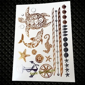 25 стилей Flash тату золотой металлик водостойкая черепаха дельфин компас якорь тату боди-арт паста Поддельные Временные татуировки наклейки