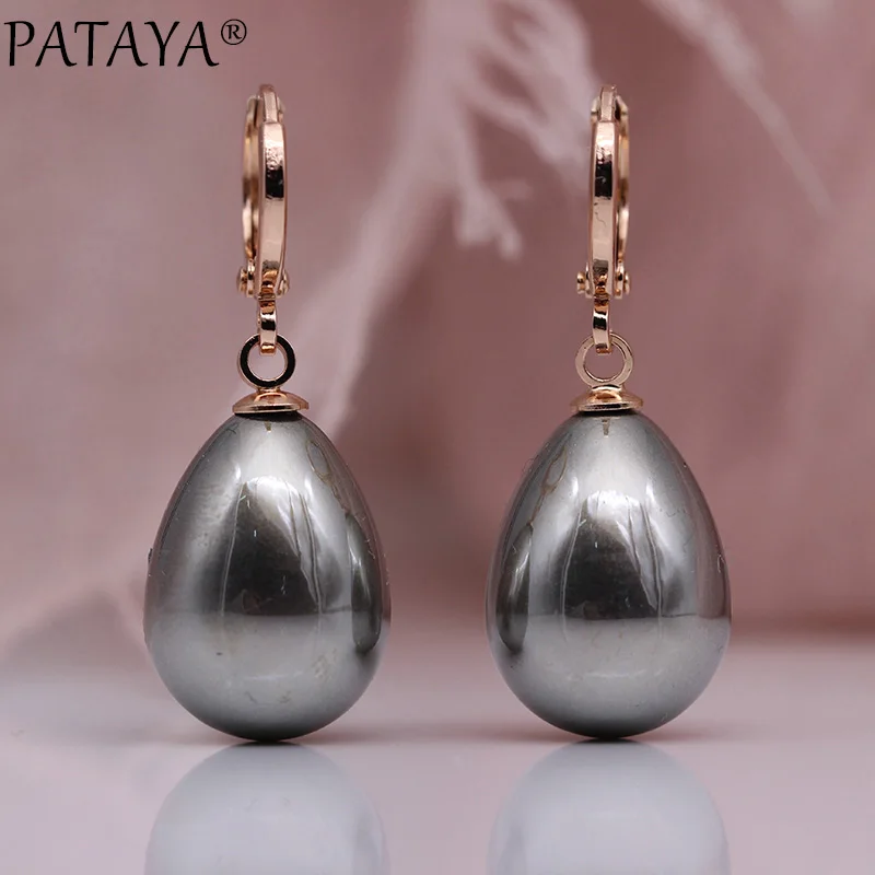 Silver grey PATAYA, новые серьги в виде капель воды, жемчужные, длинные серьги, 585, розовое золото, женские модные ювелирные изделия, для свадьбы, вечеринки, простые, тонкие, большие висячие серьги - Окраска металла: Silver grey