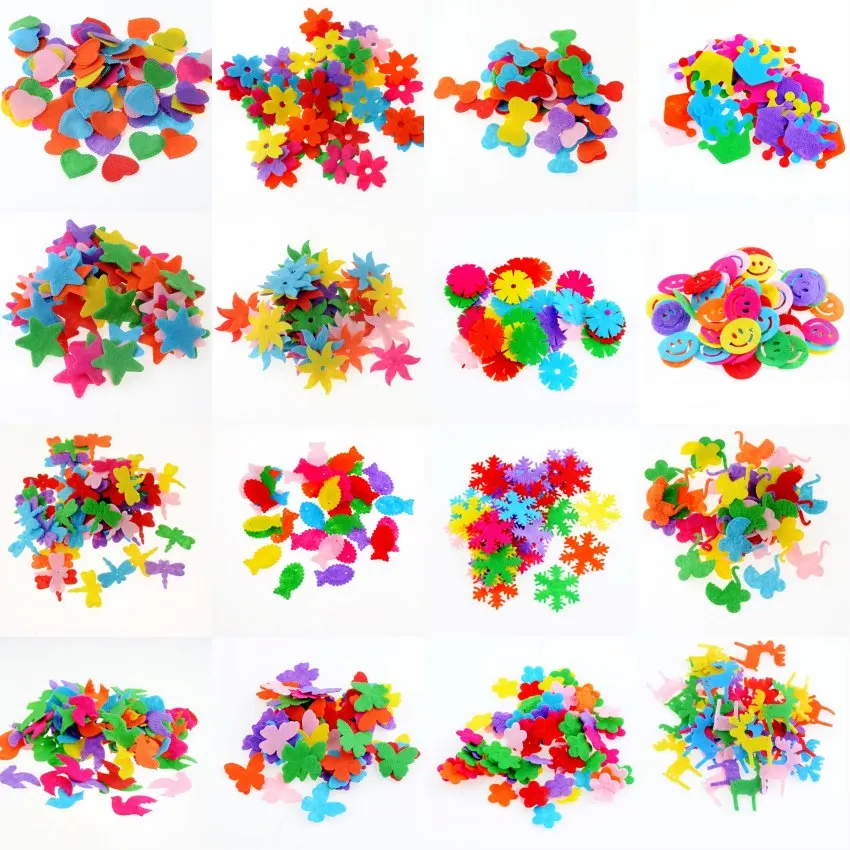 100pcs/lot Random Mixed Color multi shapes felt patch applique Felt scrapbooking sticker DIY Felt Pads