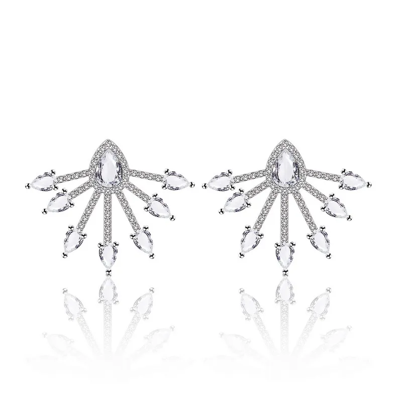 iMucci Elegant Silver Color Ear Studs Unguiform Shape AAA Cubic Zirconia Stone Earrings Women Wedding Dangle Fashion Jewelry | Украшения и