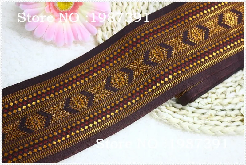 

5yard/lot Woven Jacquard Ribbon 10cm gold Geometric pattern LS-7969