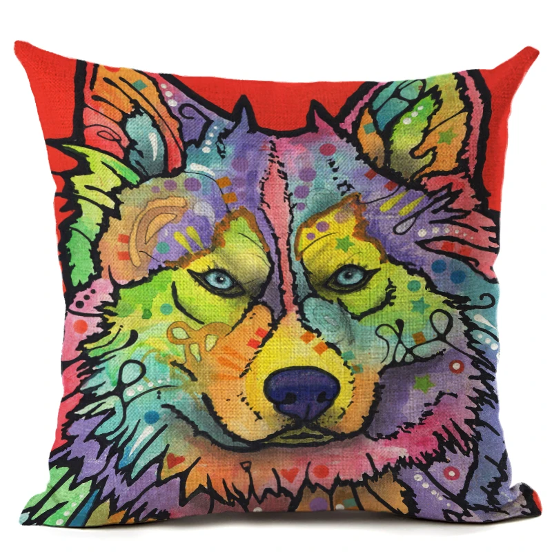Мультяшный стиль Цветная собака 3 с принтом льняной Хлопковый чехол для подушки